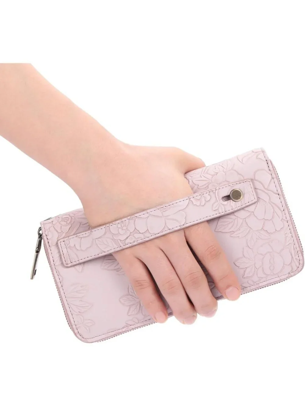 Stylish RFID Leather Wristlet Wallet for Women with Grip Strap - Secure & Chic